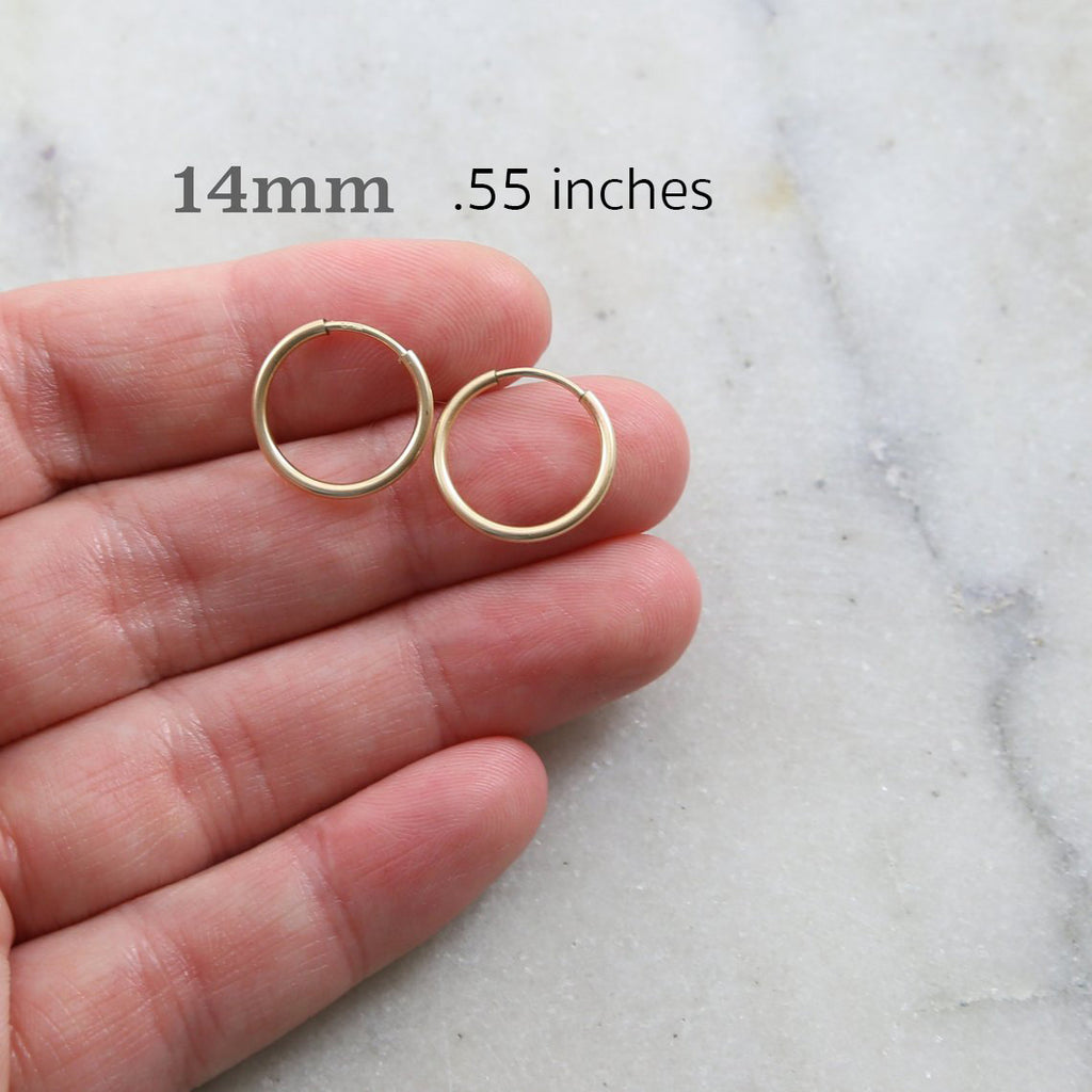 14K Gold Filled Small Endless Hoop Earrings 16mm 14mm 12mm 9mm Earring (2pc)