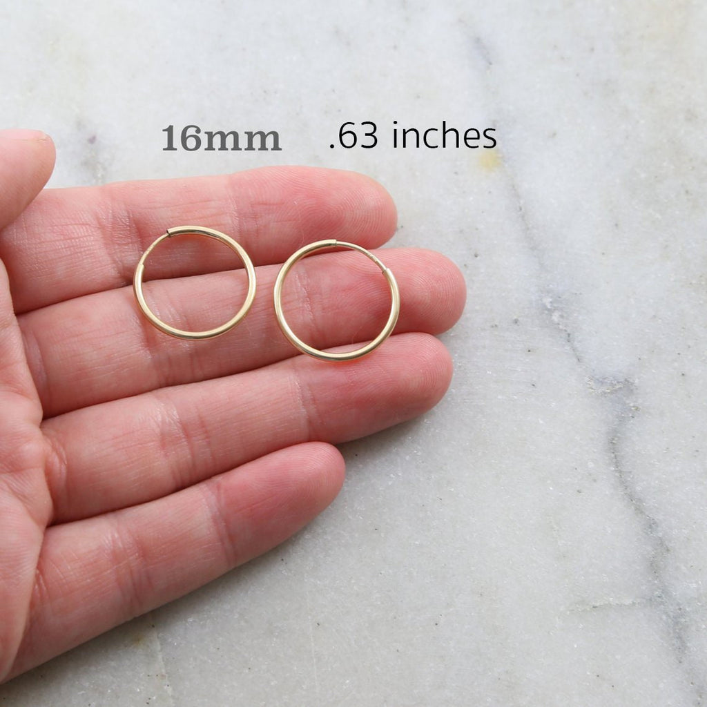 14K Gold Filled Small Endless Hoop Earrings 16mm 14mm 12mm 9mm Earring (2pc)