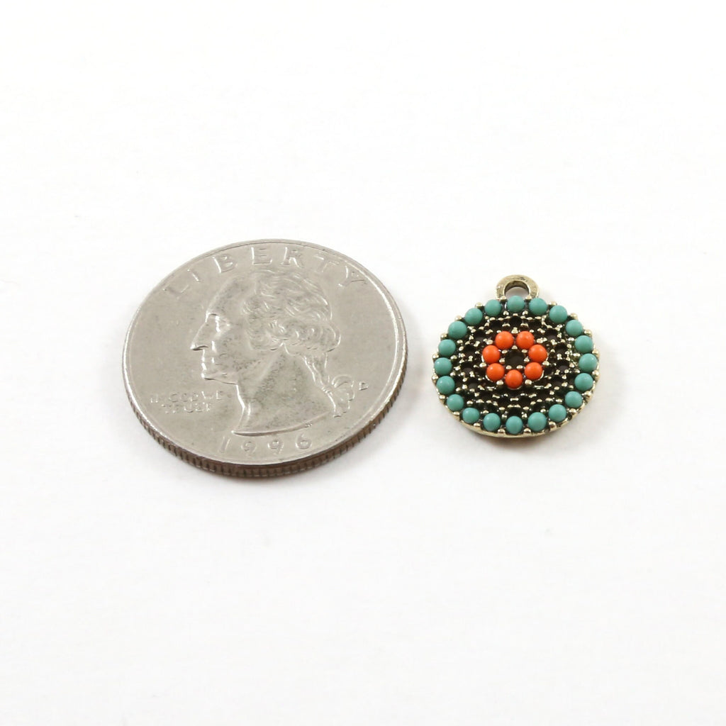 18mmx14mm Pewter Round Circular Colorful Red and Blue Crystal Beaded