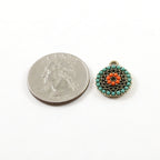 18mmx14mm Pewter Round Circular Colorful Red and Blue Crystal Beaded