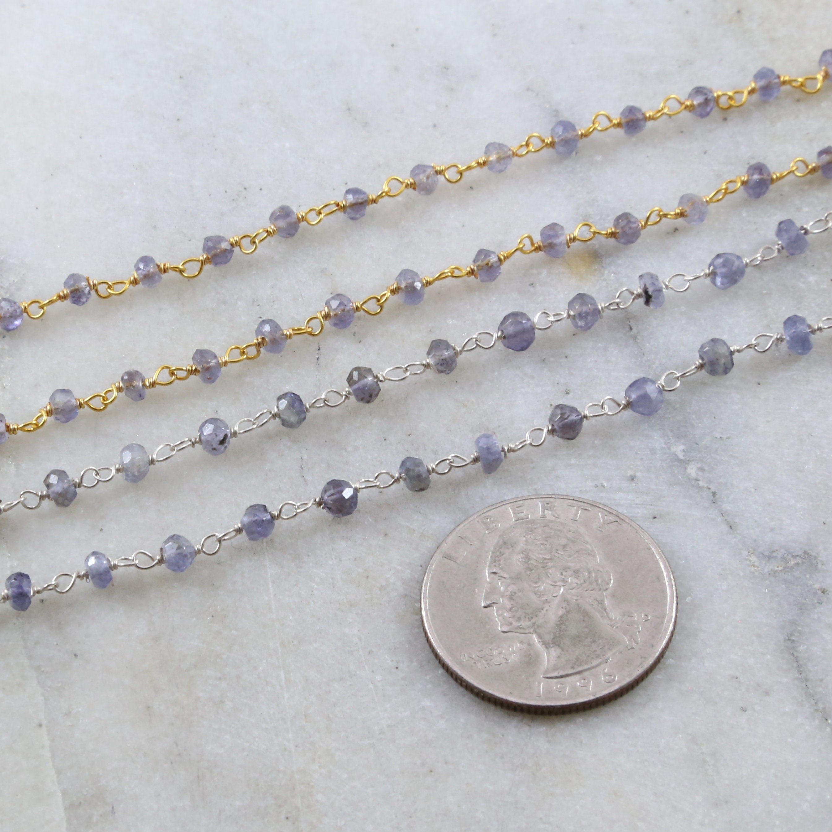 Sterling Silver or Vermeil Dainty Iolite Gemstone Rosary – Sold by the Foot