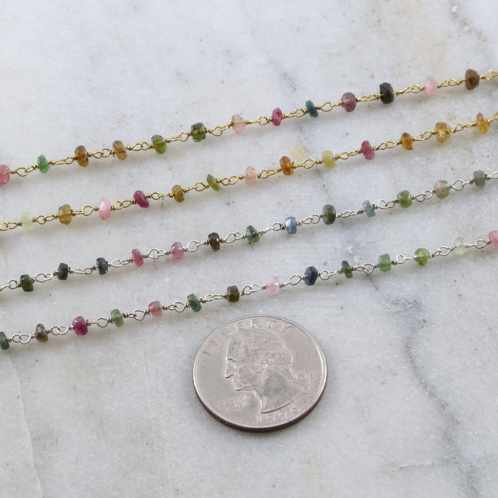 Sterling Silver or Vermeil Dainty Tourmaline Gemstone – Sold by the Foot
