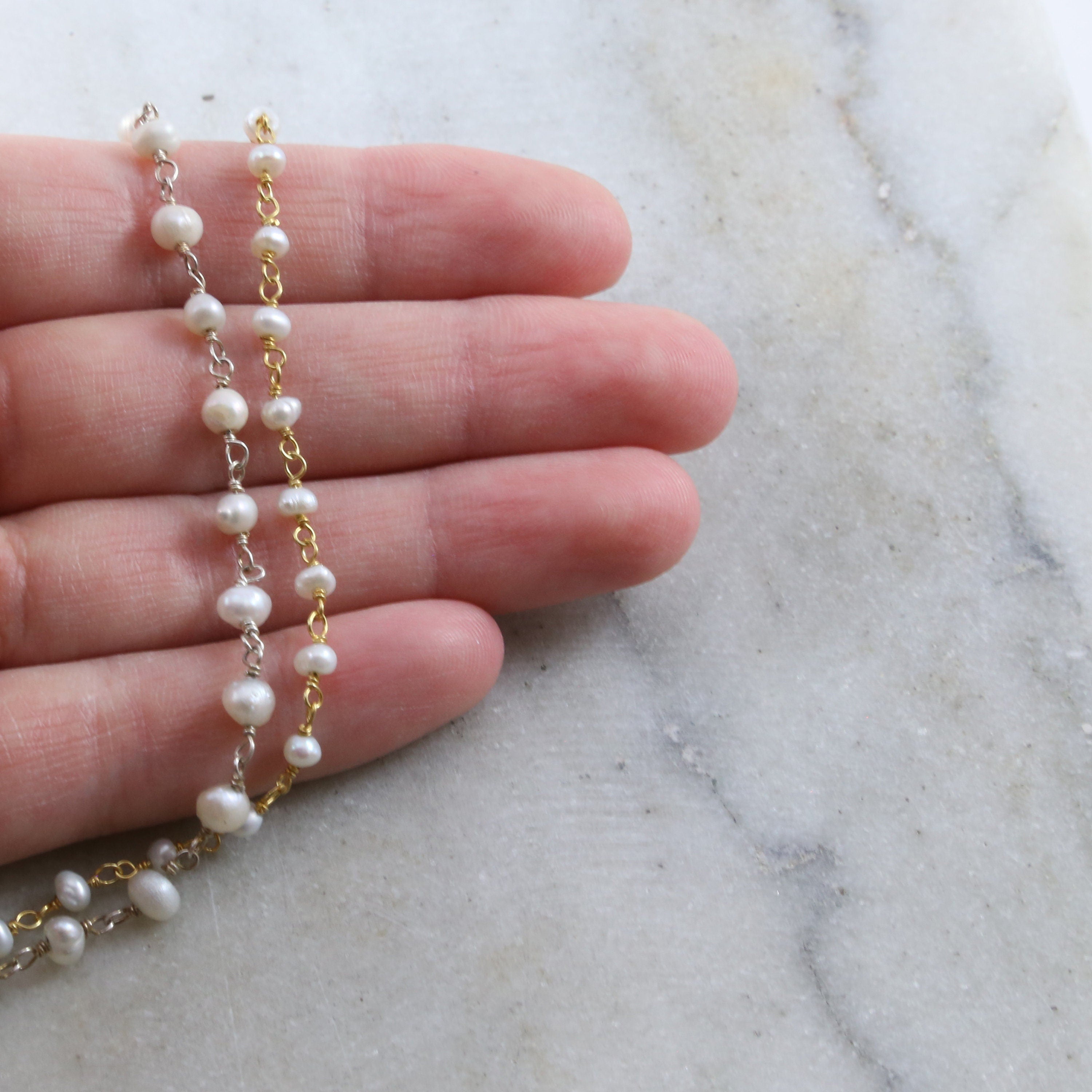 Sterling Silver or Vermeil Dainty Medium Freshwater Pearl – Sold by the Foot