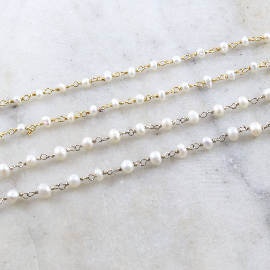 Sterling Silver or Vermeil Dainty Medium Freshwater Pearl – Sold by the Foot