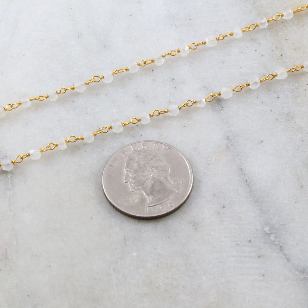Vermeil Dainty Rainbow Moonstone Rosary Beaded Wire Wrapped – Sold by the Foot