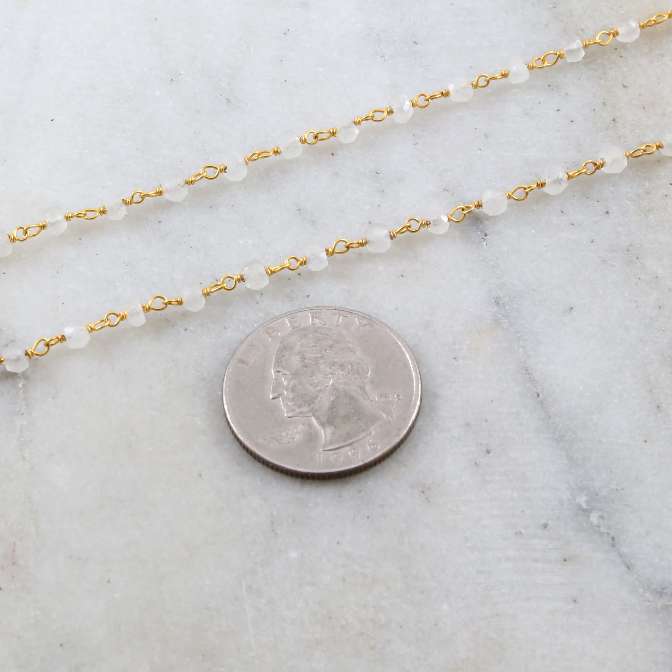 Vermeil Dainty Rainbow Moonstone Rosary Beaded Wire Wrapped – Sold by the Foot