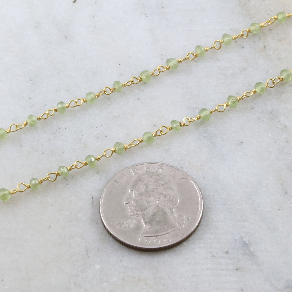 Vermeil Dainty Peridot Green Rosary Beaded Wire Wrapped – Sold by the Foot