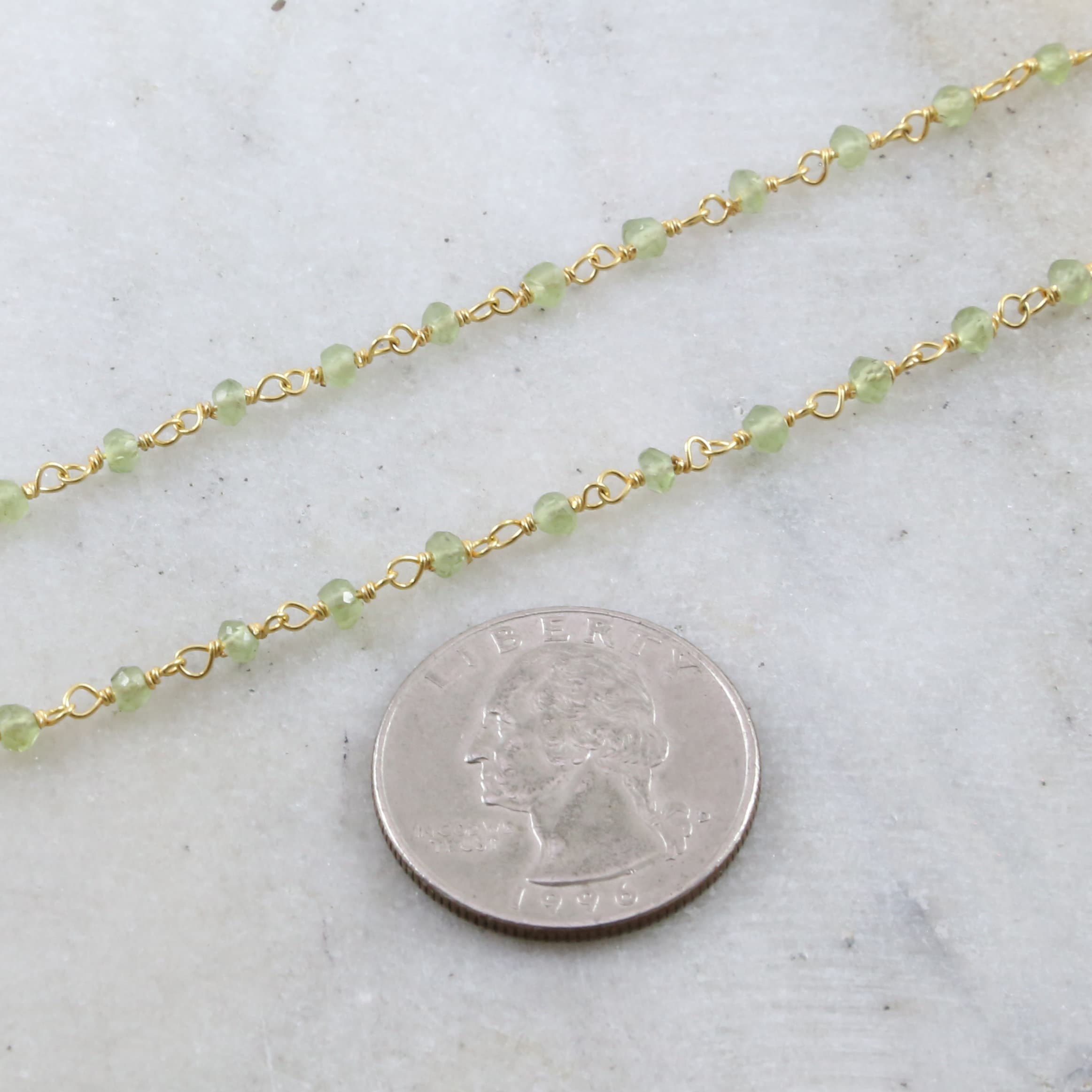Vermeil Dainty Peridot Green Rosary Beaded Wire Wrapped – Sold by the Foot