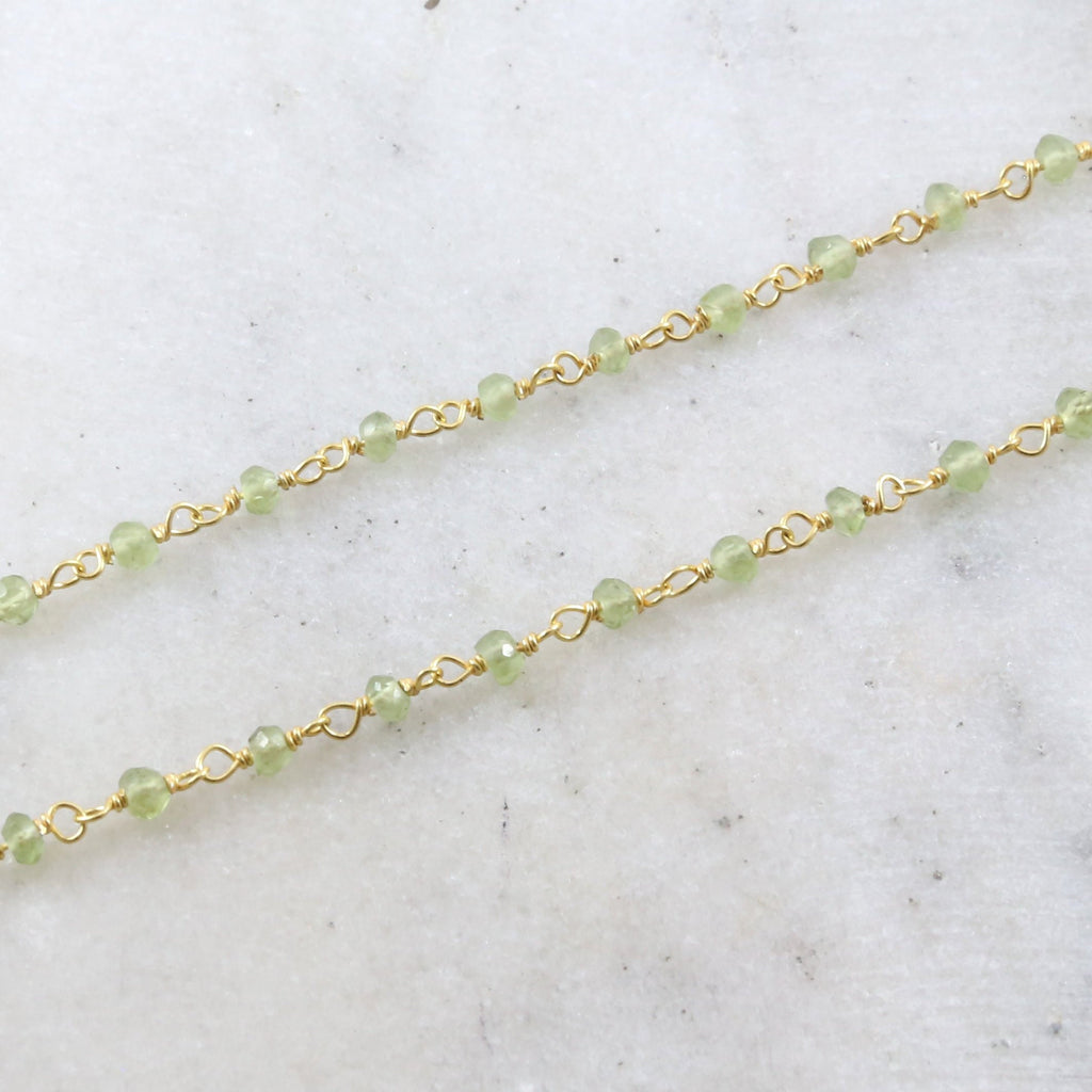 Vermeil Dainty Peridot Green Rosary Beaded Wire Wrapped – Sold by the Foot