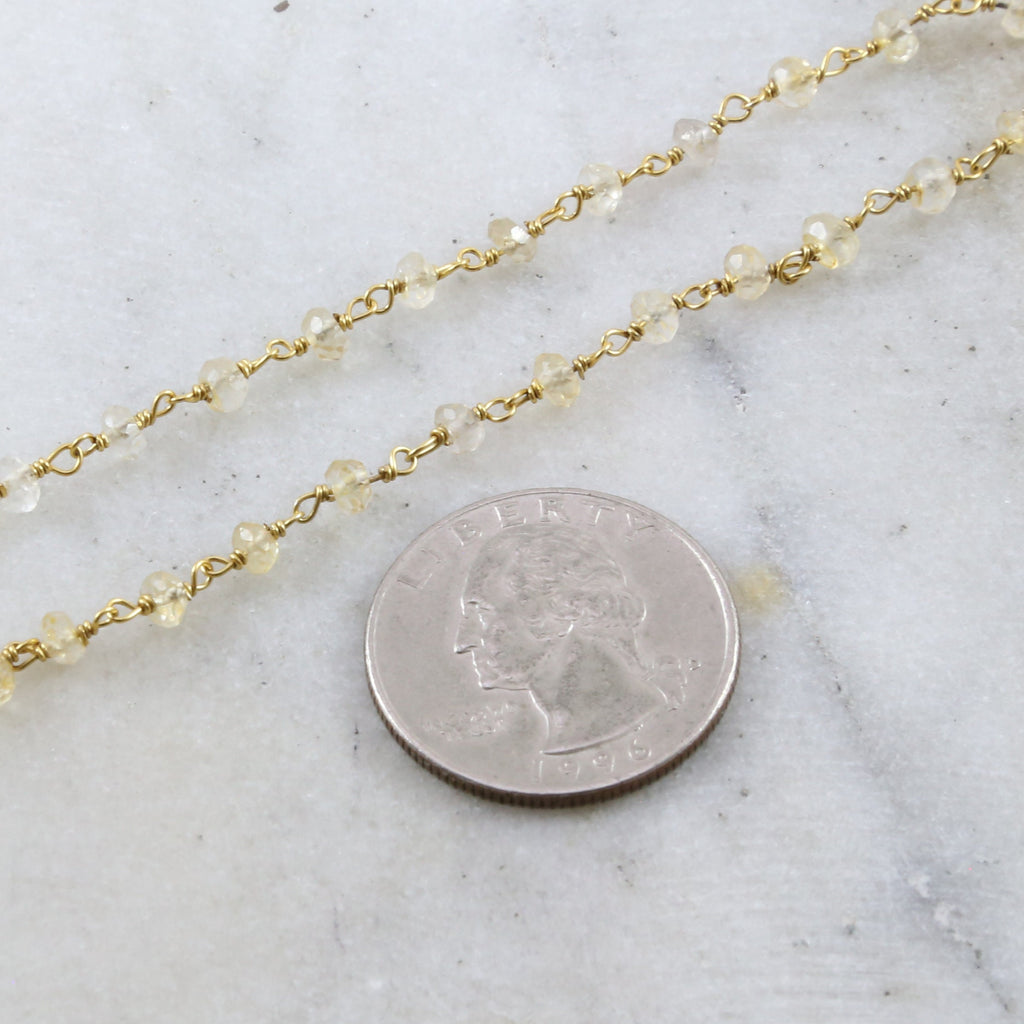 Vermeil Dainty Citrine Quartz Beaded Wire Wrapped Chain – Sold by the Foot