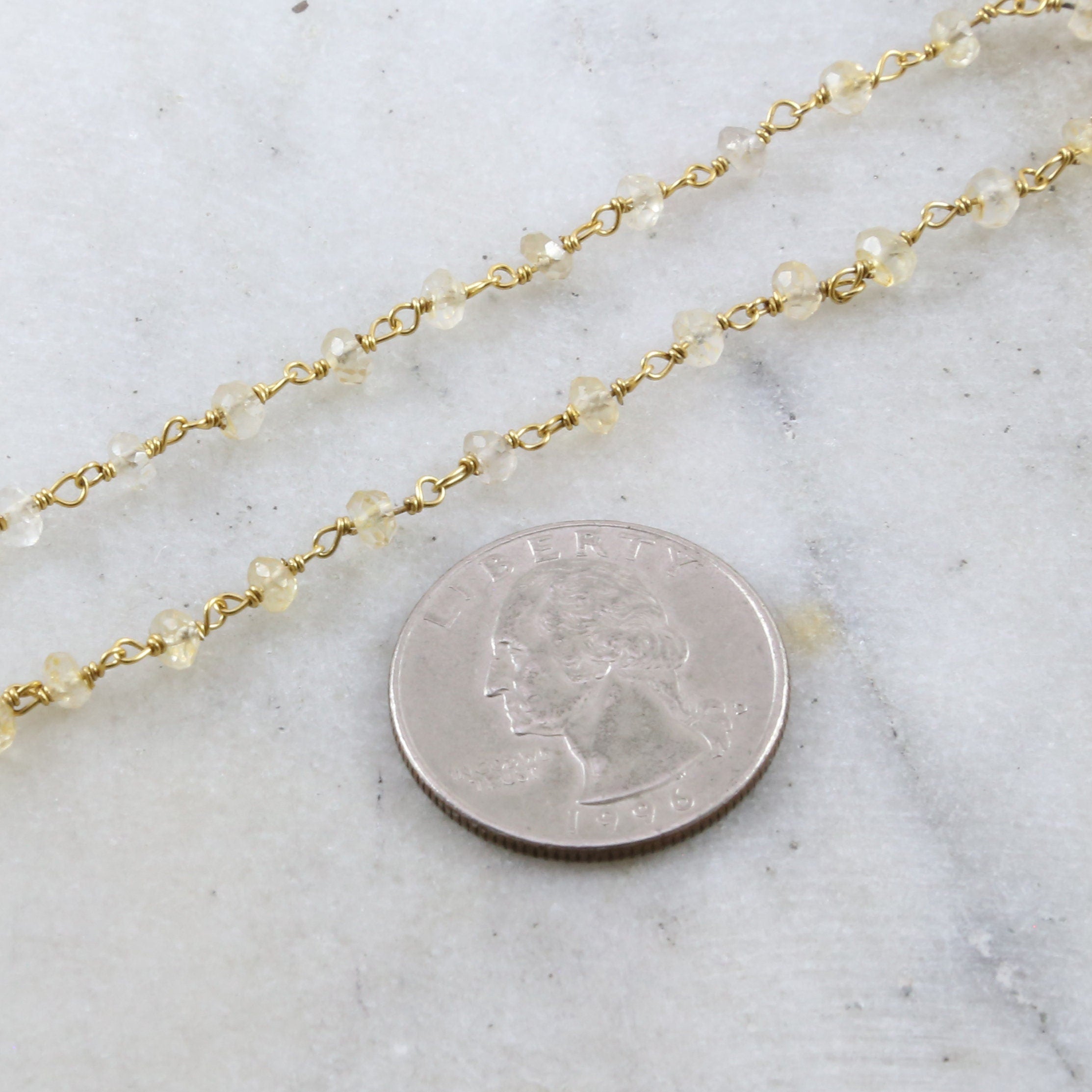 Vermeil Dainty Citrine Quartz Beaded Wire Wrapped Chain – Sold by the Foot