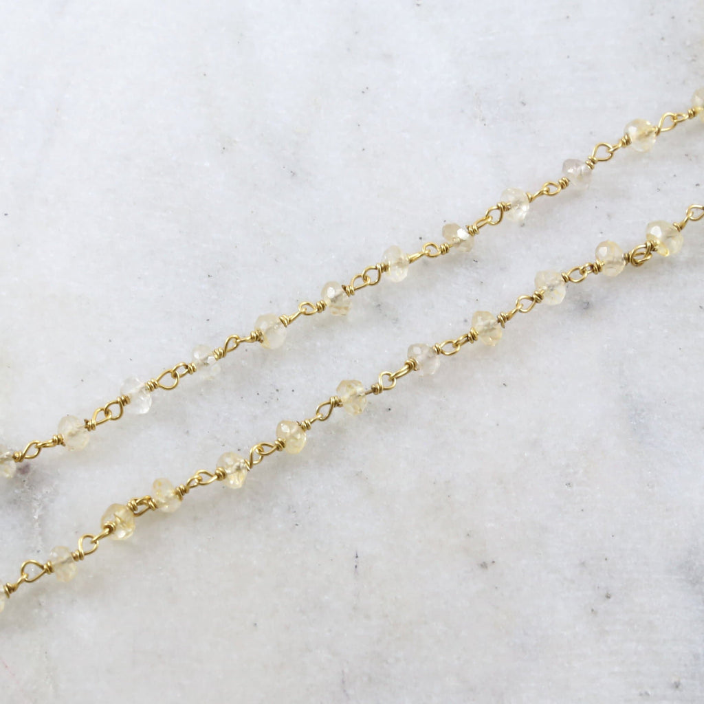 Vermeil Dainty Citrine Quartz Beaded Wire Wrapped Chain – Sold by the Foot