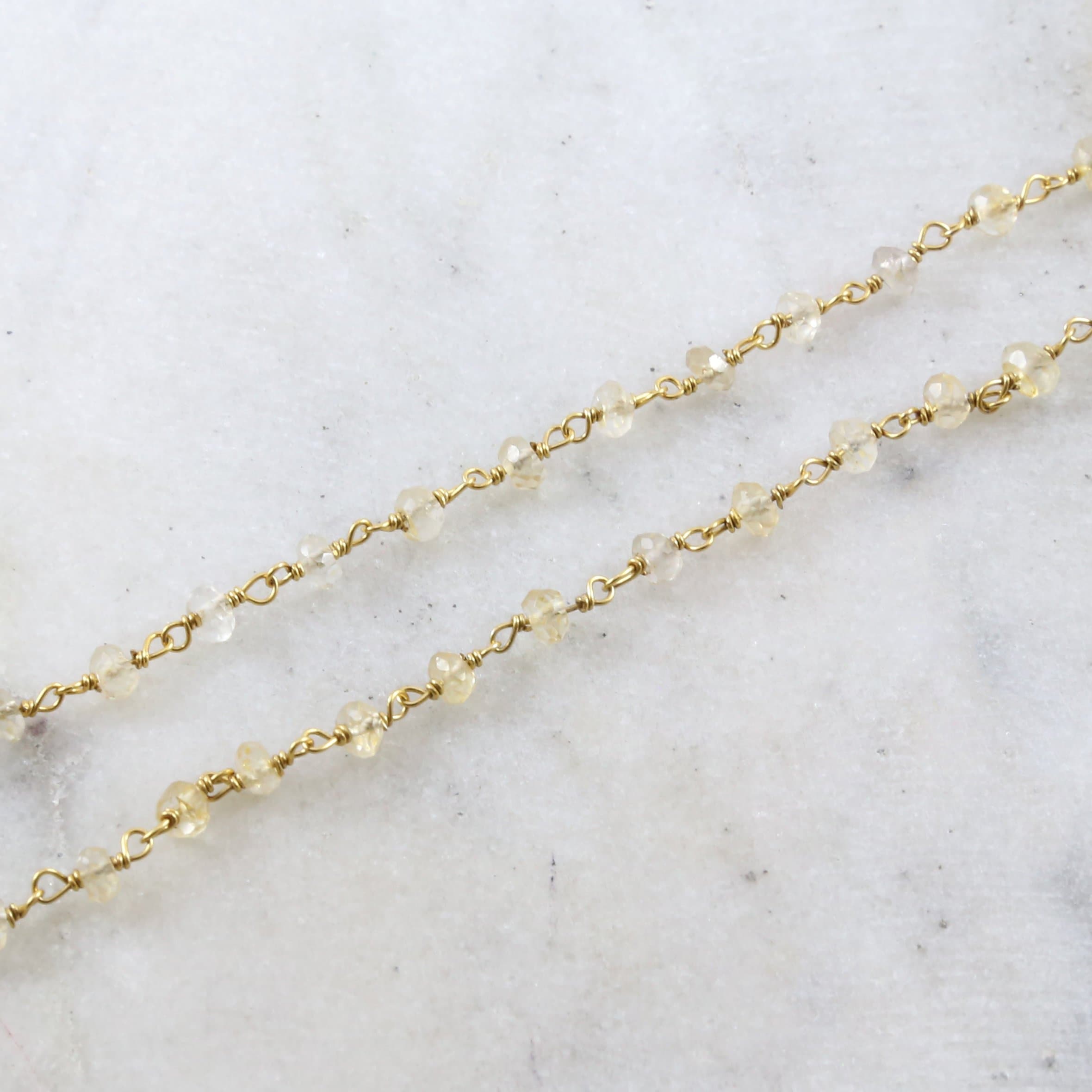 Vermeil Dainty Citrine Quartz Beaded Wire Wrapped Chain – Sold by the Foot