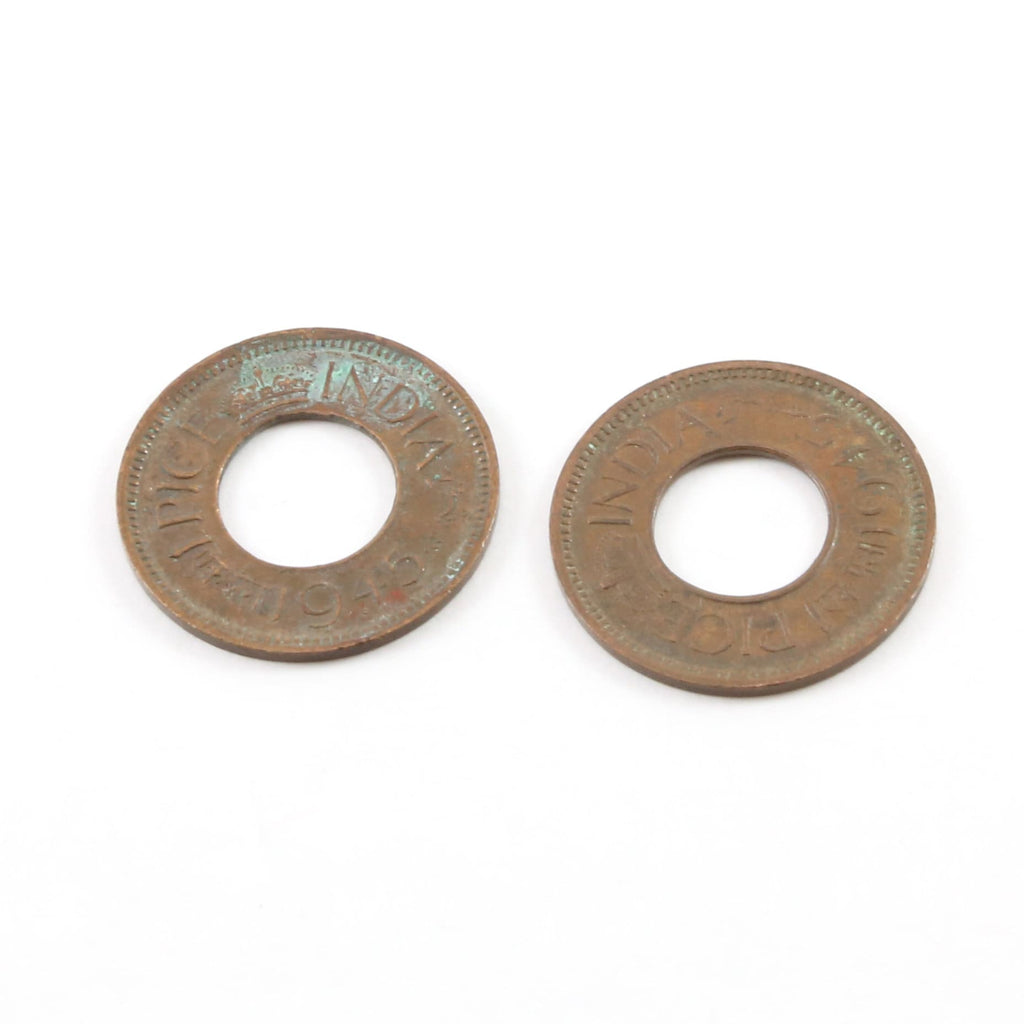 20mm Brass Patina India Coin 1945 Symbol Pendant Coin Medallion (2pc)