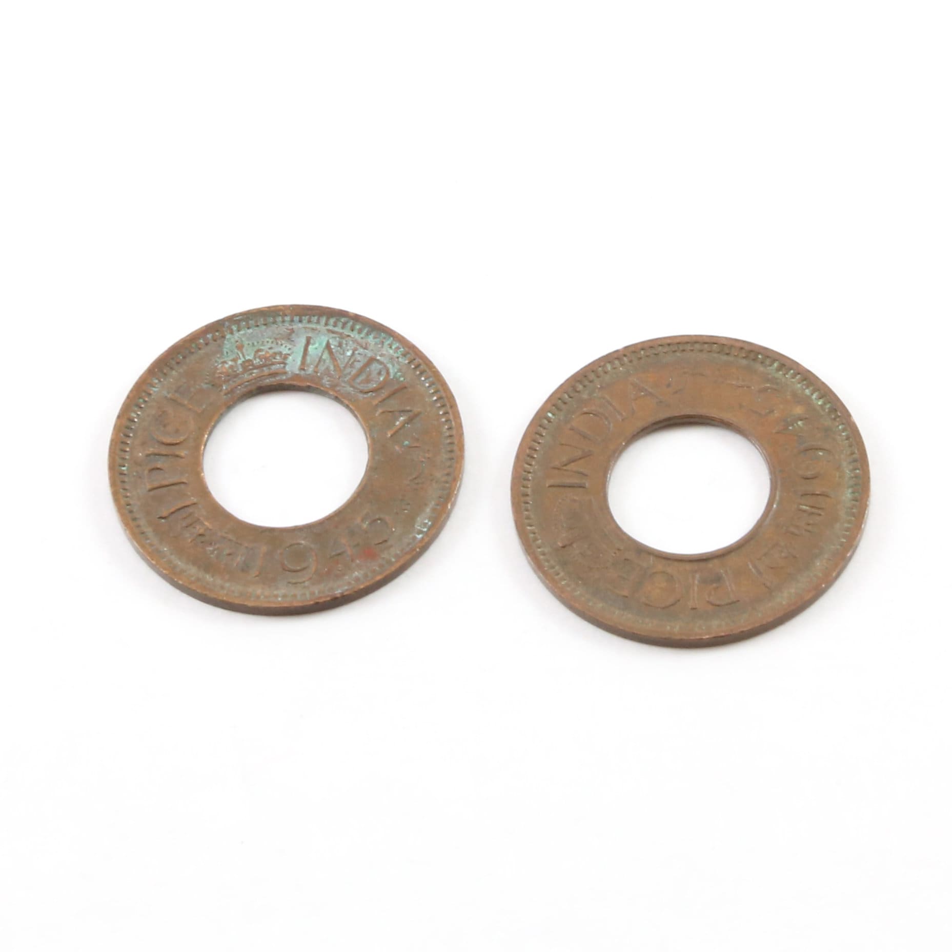 20mm Brass Patina India Coin 1945 Symbol Pendant Coin Medallion (2pc)