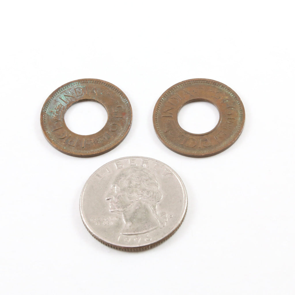 20mm Brass Patina India Coin 1945 Symbol Pendant Coin Medallion (2pc)