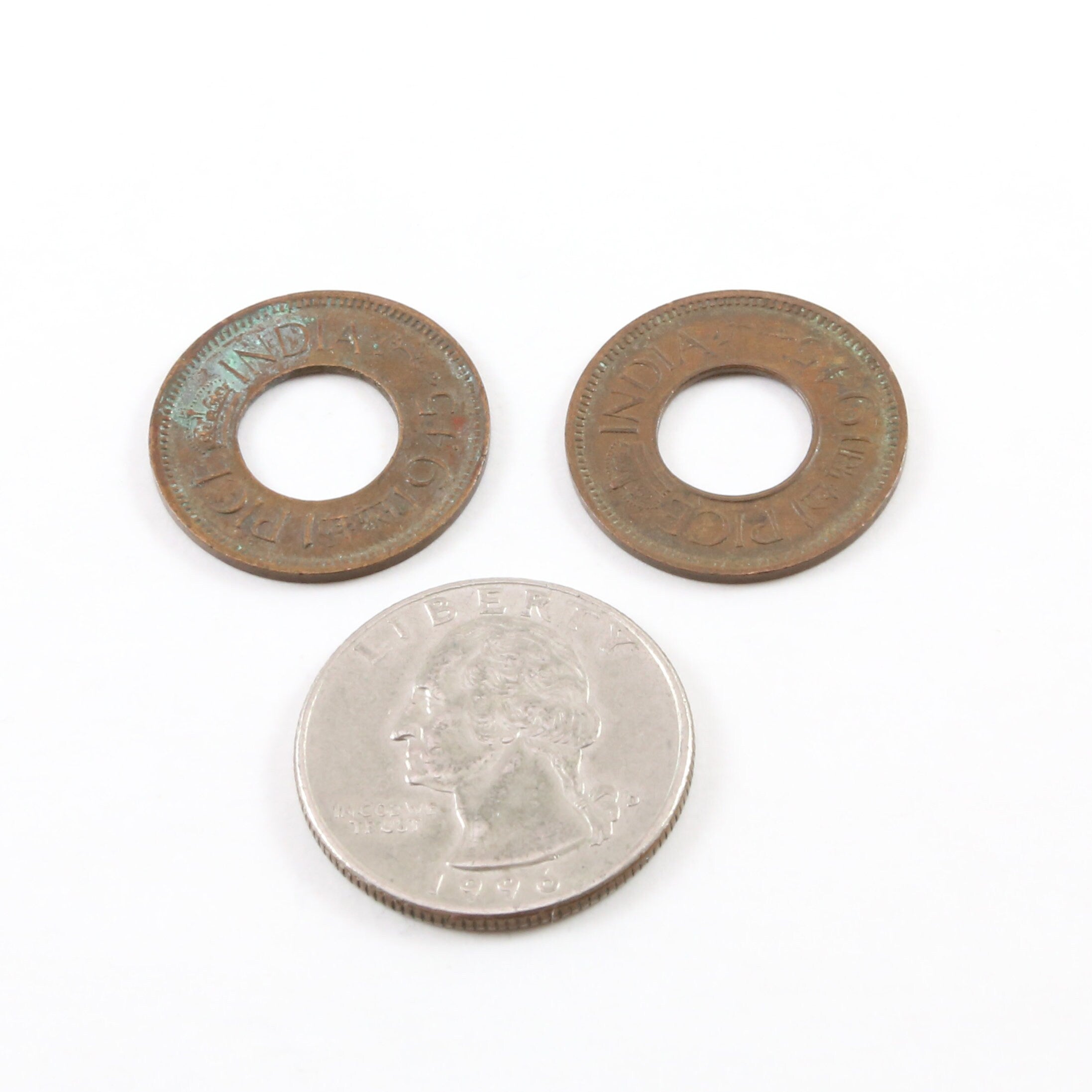 20mm Brass Patina India Coin 1945 Symbol Pendant Coin Medallion (2pc)