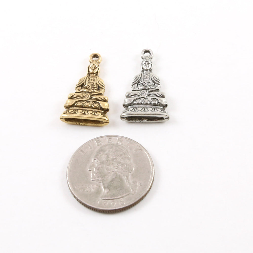 Pewter Detailed Sitting Buddha Double Sided Charm Buddha