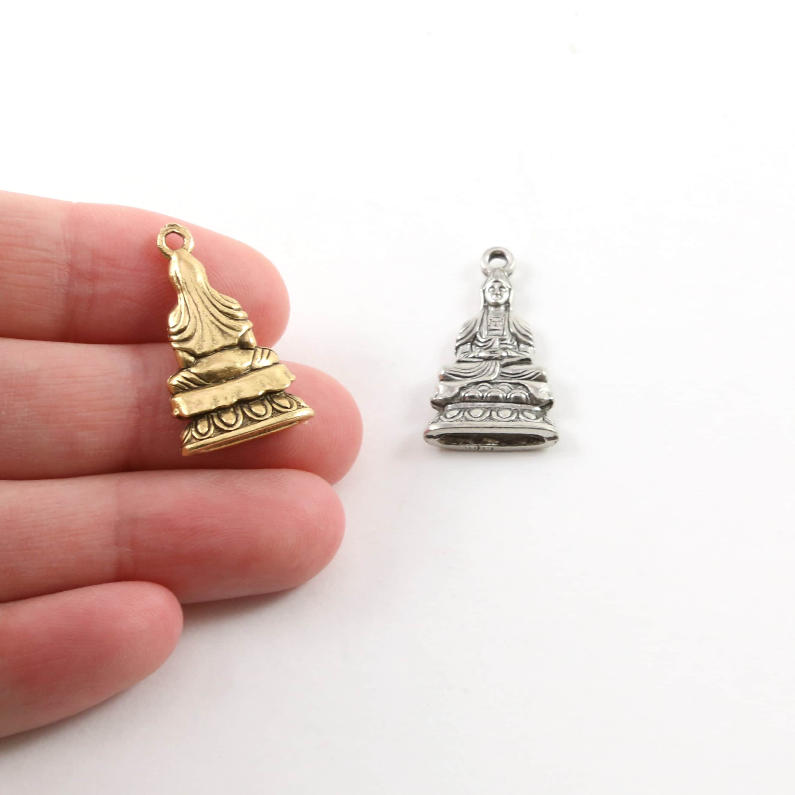Pewter Detailed Sitting Buddha Double Sided Charm Buddha