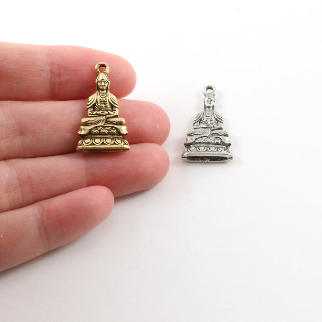 Pewter Detailed Sitting Buddha Double Sided Charm Buddha
