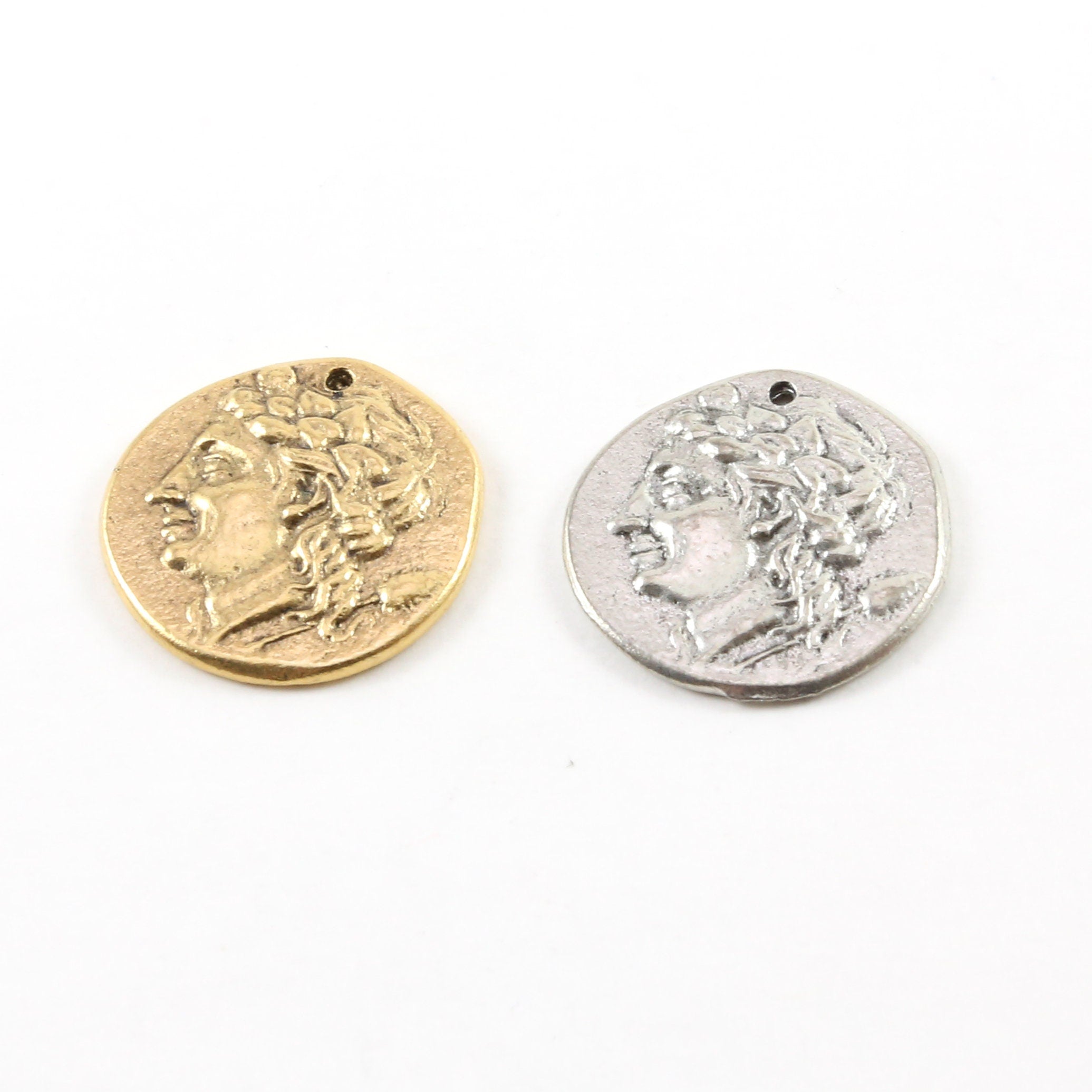 22mmx22mm Pewter Ancient Greek Coin Symbol Double Sided Sculpture