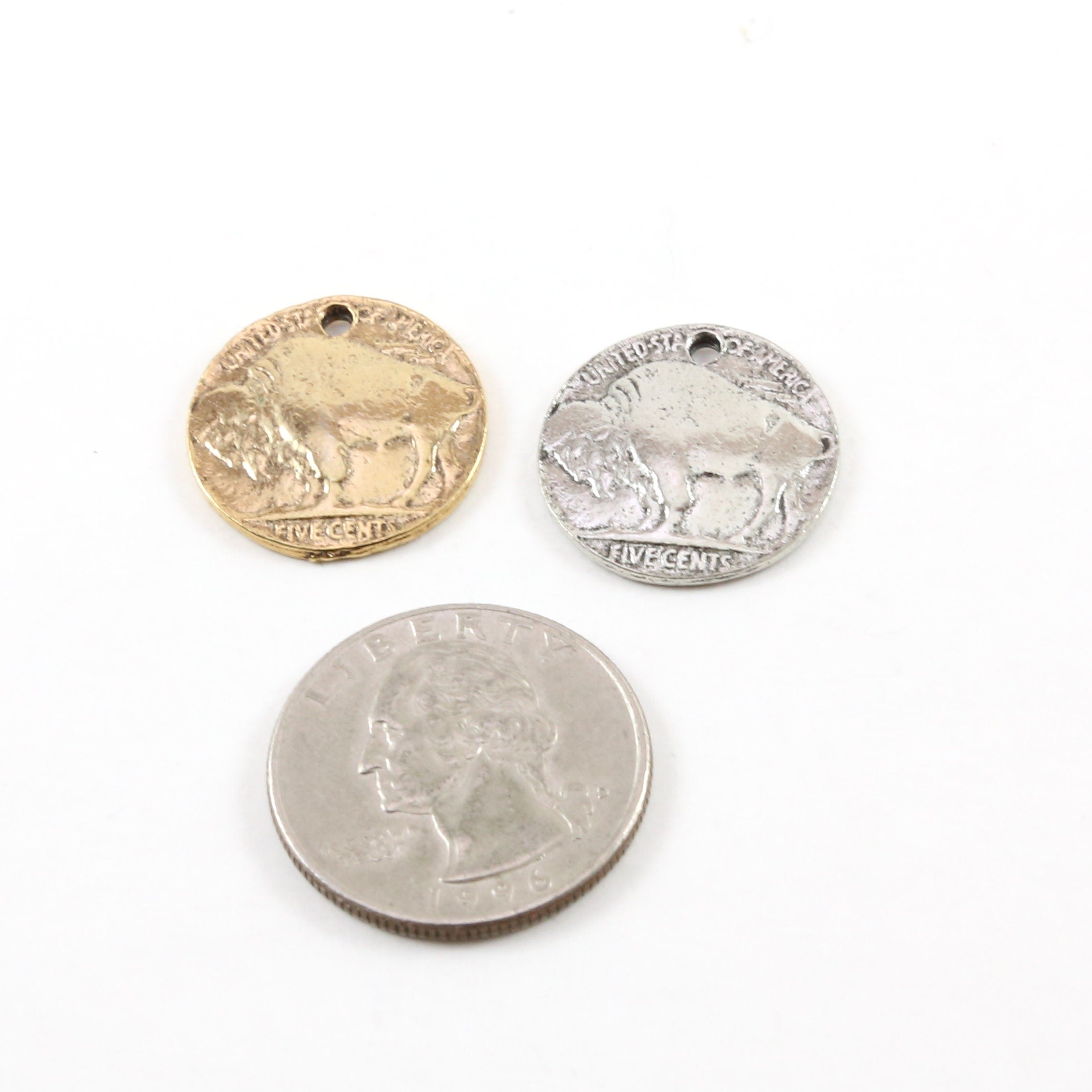 20mmx20mm Pewter United States Round Buffalo Five Cents Coin Charm