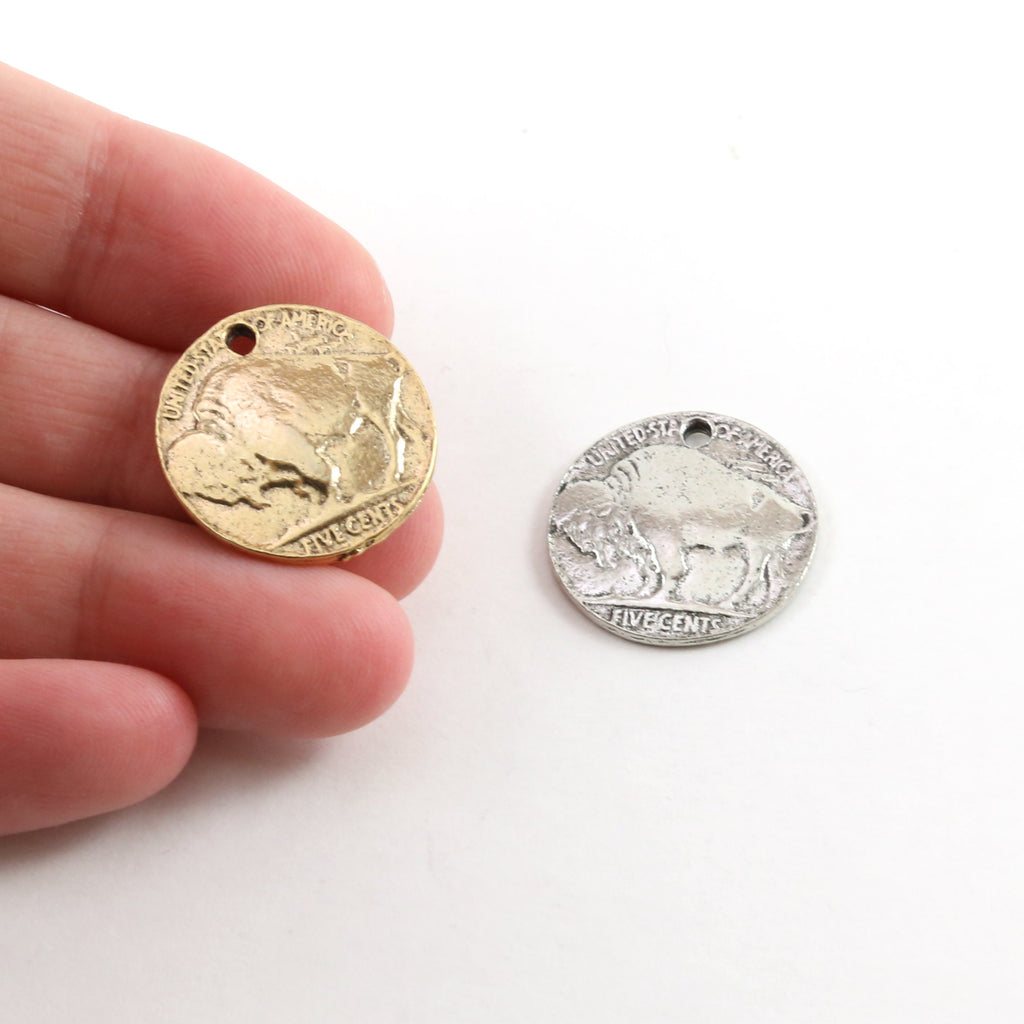 20mmx20mm Pewter United States Round Buffalo Five Cents Coin Charm