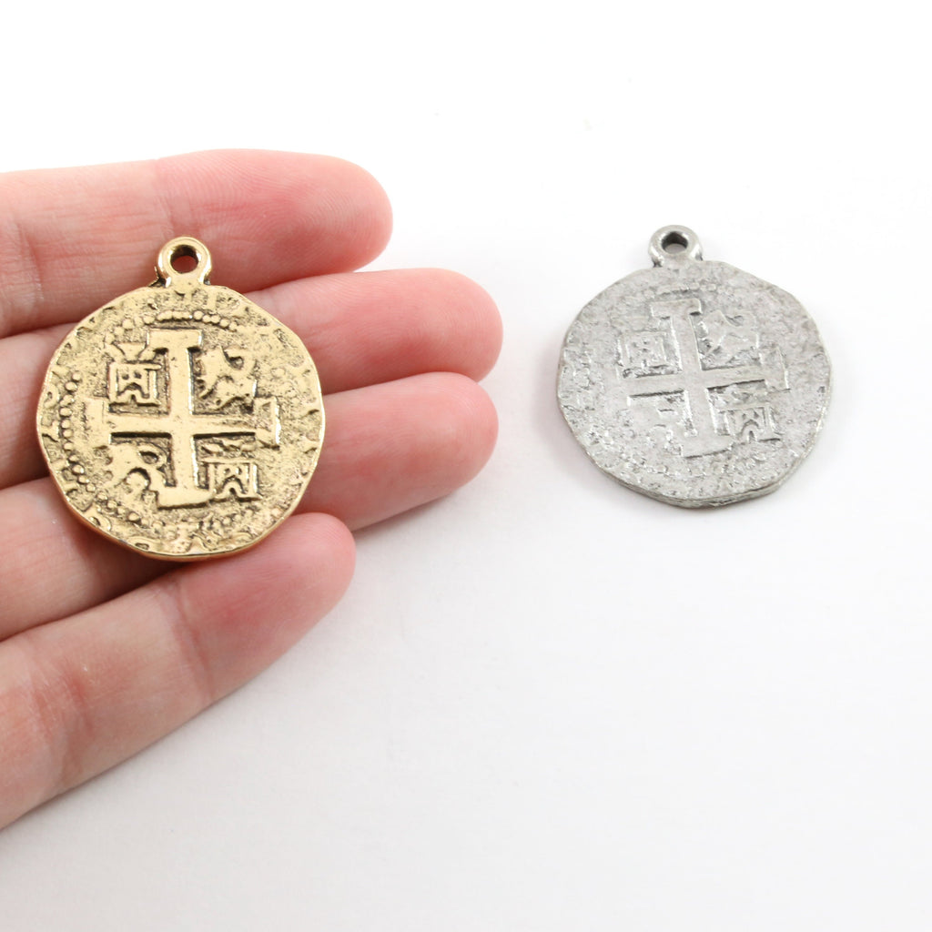 35mmx28mm Pewter Ancient Extra Large Cross Circle Cross Coin Charm