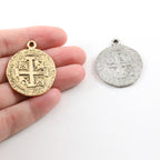 35mmx28mm Pewter Ancient Extra Large Cross Circle Cross Coin Charm