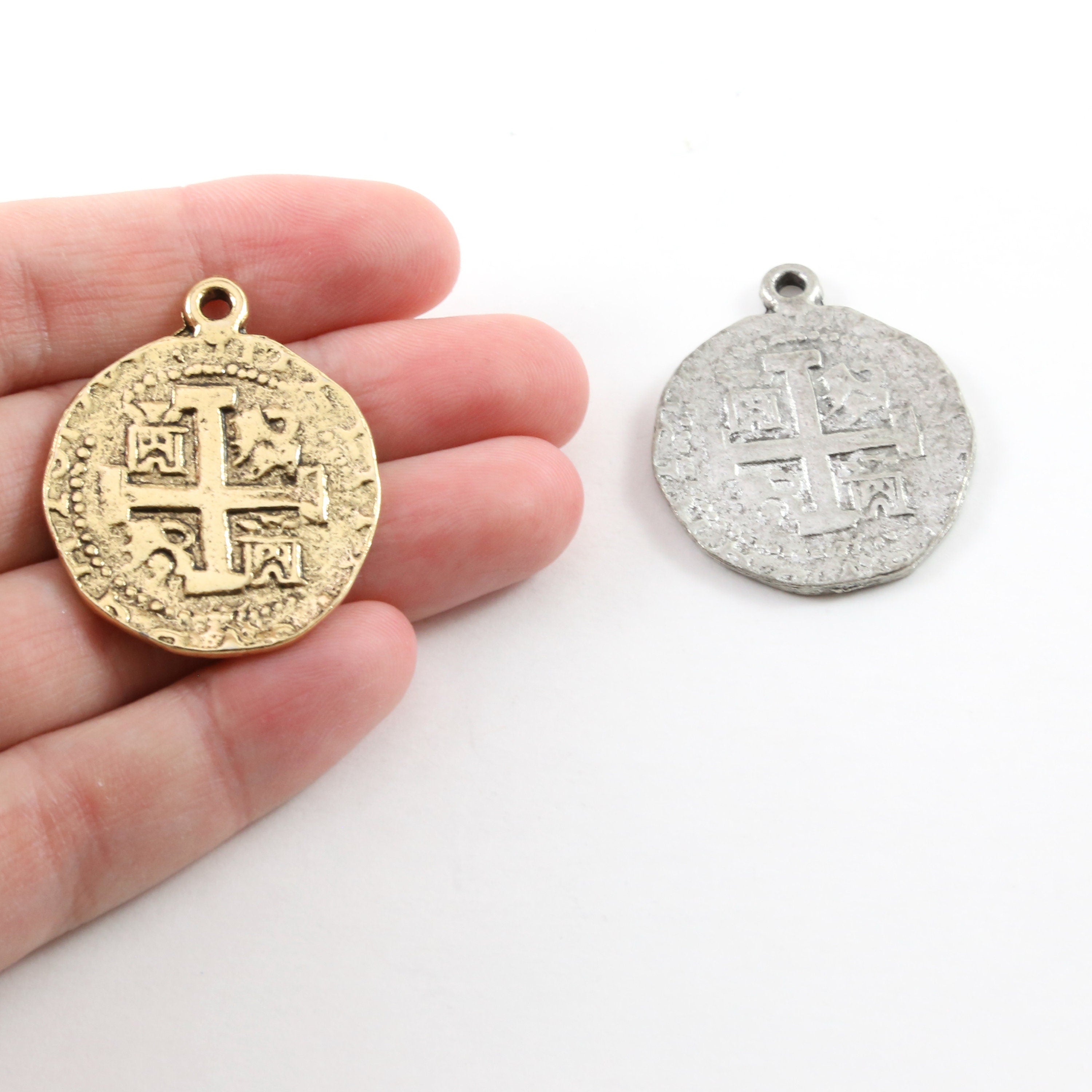 35mmx28mm Pewter Ancient Extra Large Cross Circle Cross Coin Charm