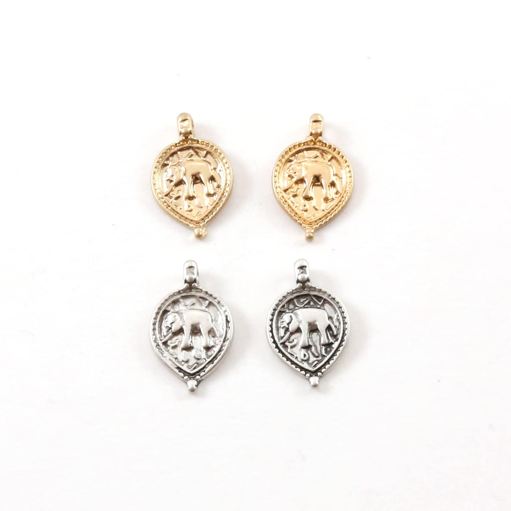 17mmx11mm Base Metal Ancient Amulet Elephant Symbol Coin Medallion Charm (2pc)