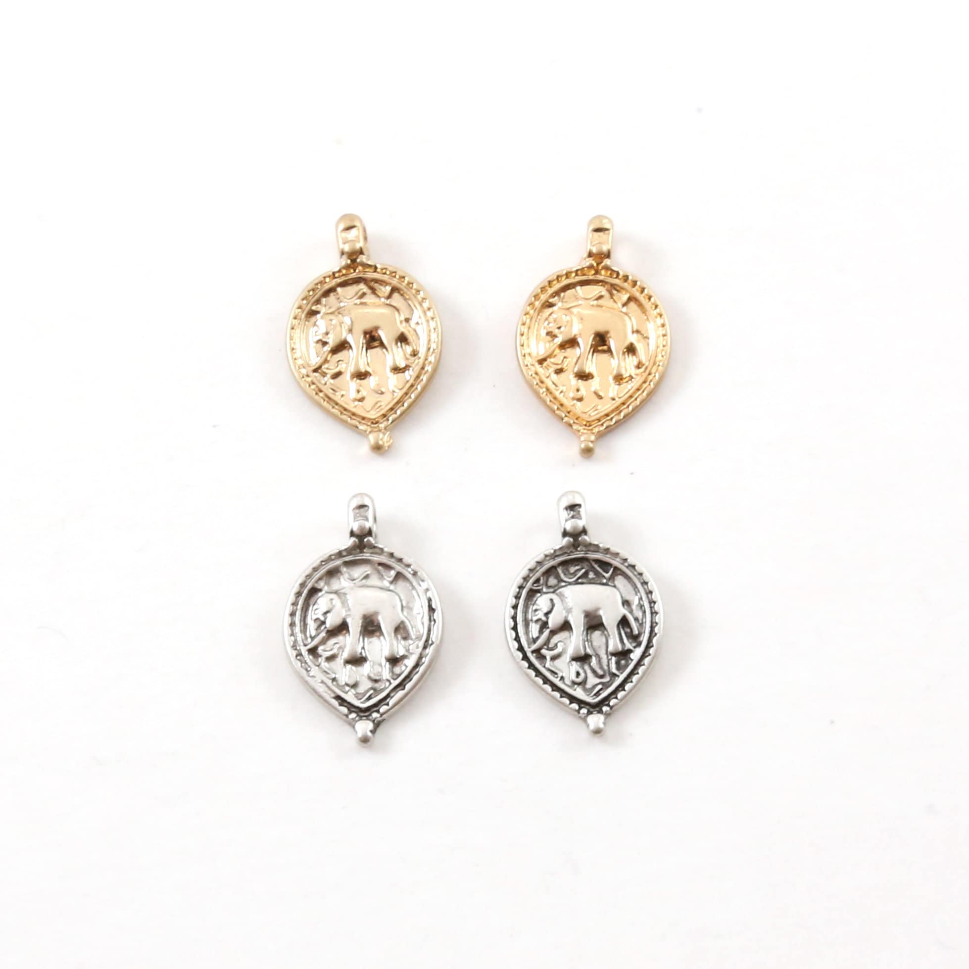 17mmx11mm Base Metal Ancient Amulet Elephant Symbol Coin Medallion Charm (2pc)