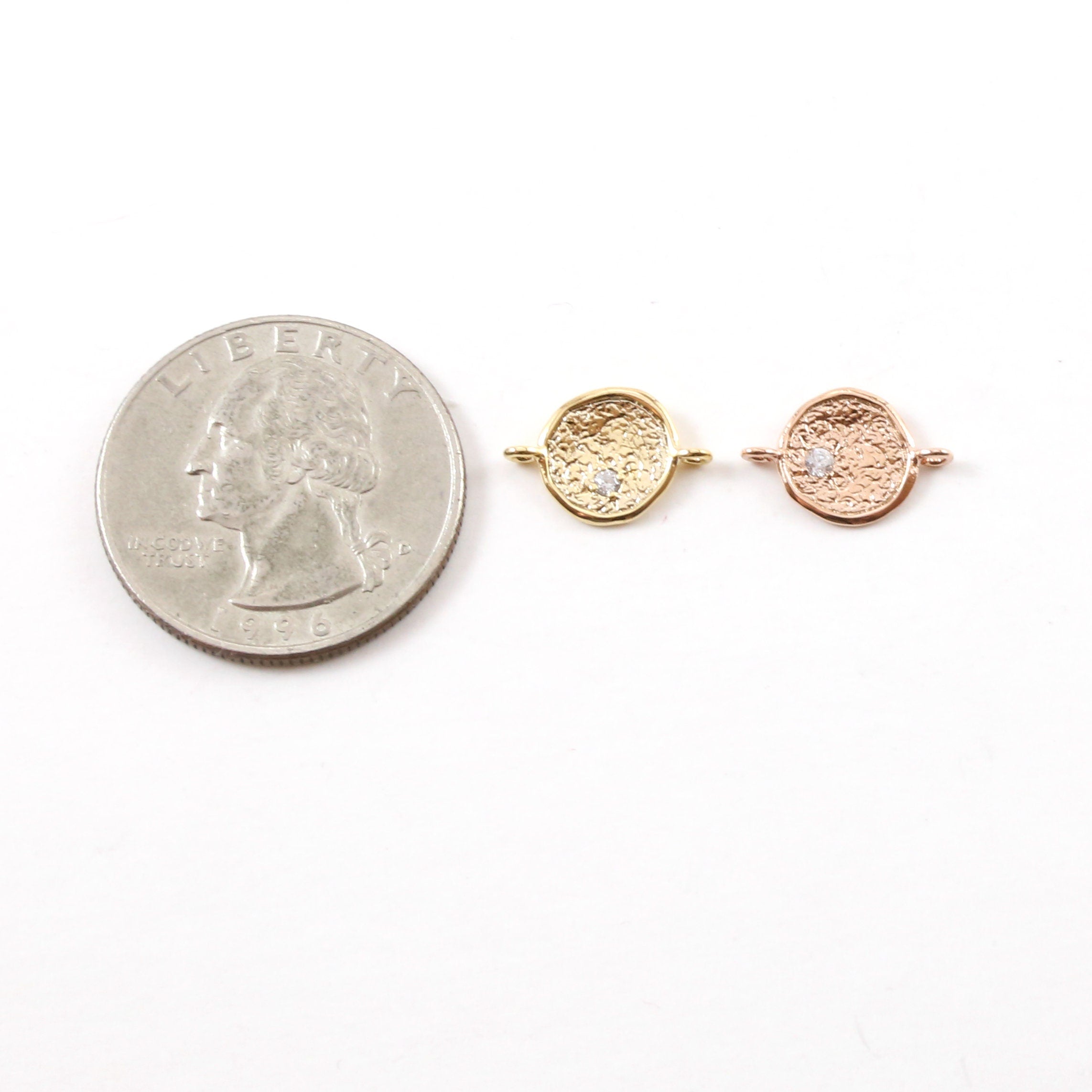 Rhodium Plated Sparkling Single CZ Coin Disc Gold or Rose Gold Cubic
