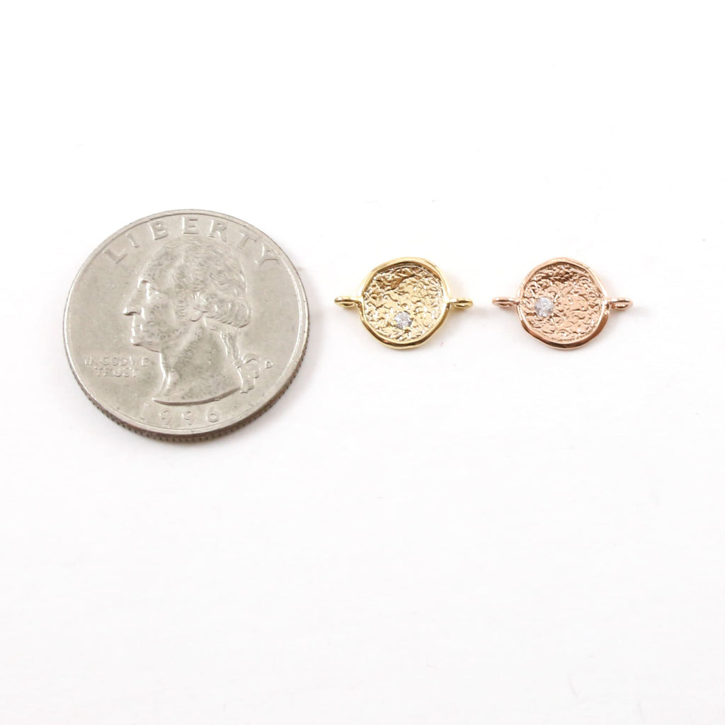 Rhodium Plated Sparkling Single CZ Coin Disc Gold or Rose Gold Cubic