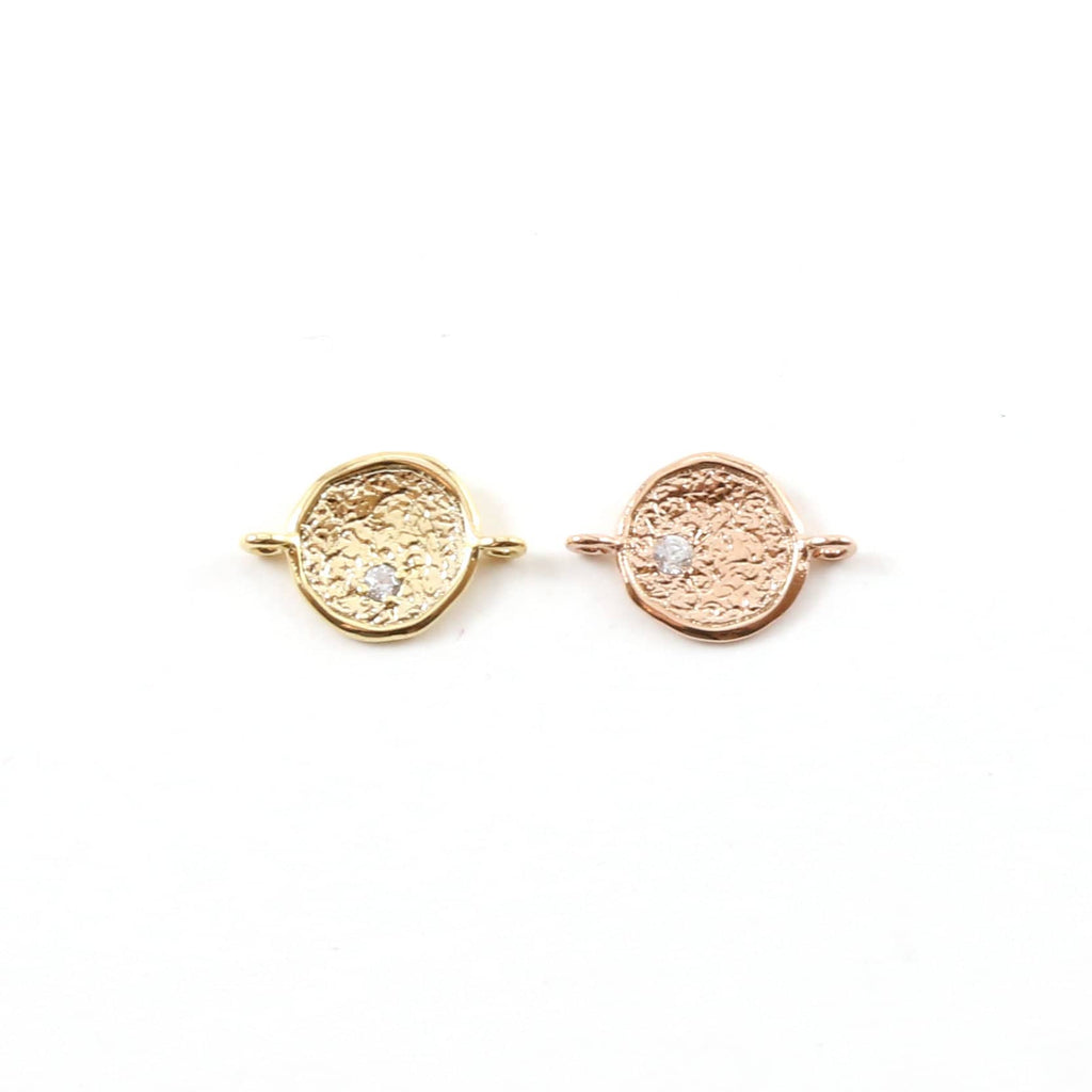 Rhodium Plated Sparkling Single CZ Coin Disc Gold or Rose Gold Cubic