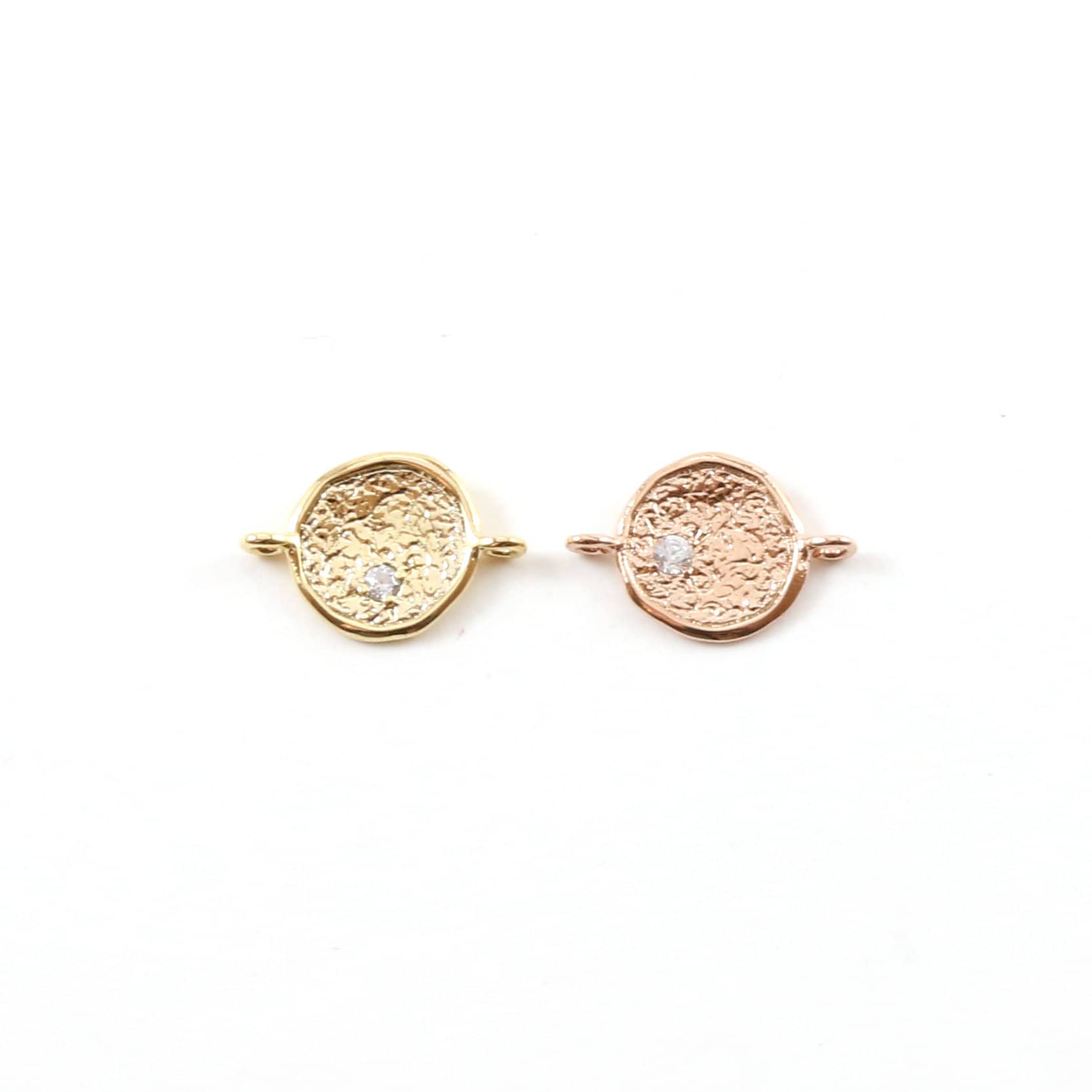 Rhodium Plated Sparkling Single CZ Coin Disc Gold or Rose Gold Cubic