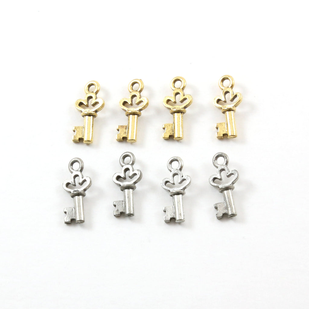 17mmx8mm Pewter Tiny Small Three Loop Key Charm Best Friend Charm (4pc)