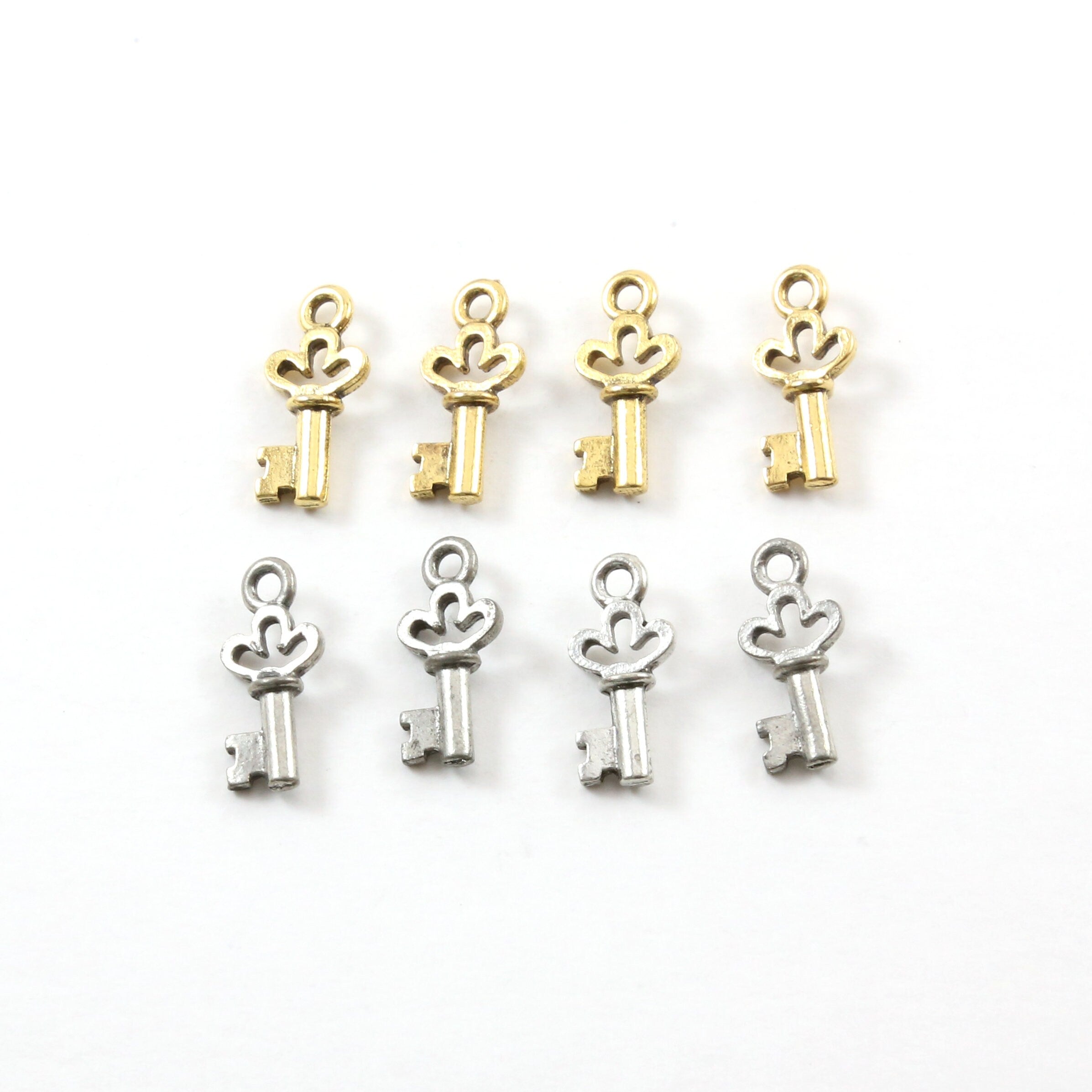 Pewter Tiny Small Three Loop Key Charm Best Friend Charm (4pc)