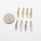25mmx5mm Pewter Dainty Tiny Small Dainty Modern Feather Charm Necklace (4pc)