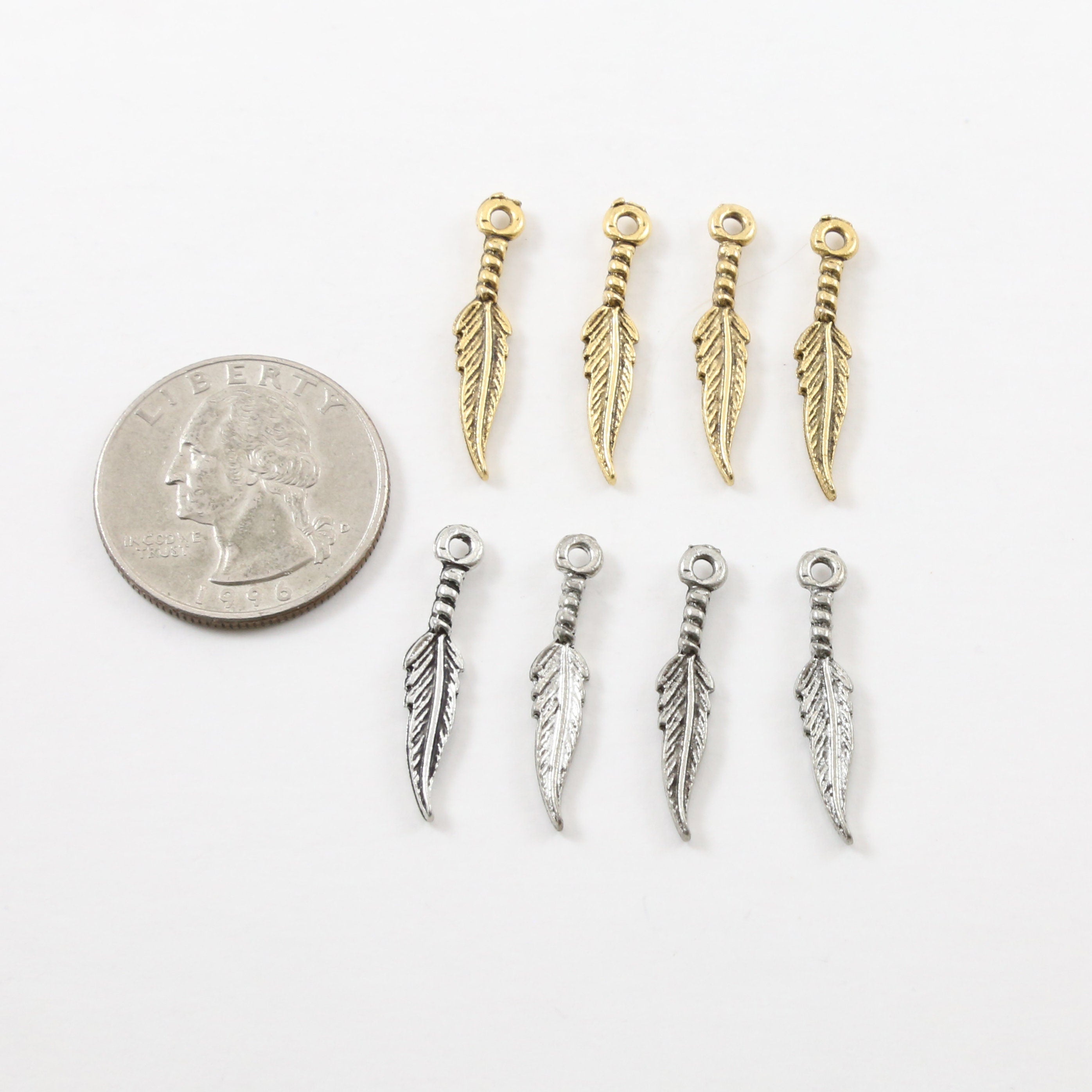 25mmx5mm Pewter Dainty Tiny Small Dainty Modern Feather Charm Necklace (4pc)