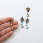 32mmx12mm Pewter Fancy Delicate Key Charm Best Friend Charm Necklace (2pc)
