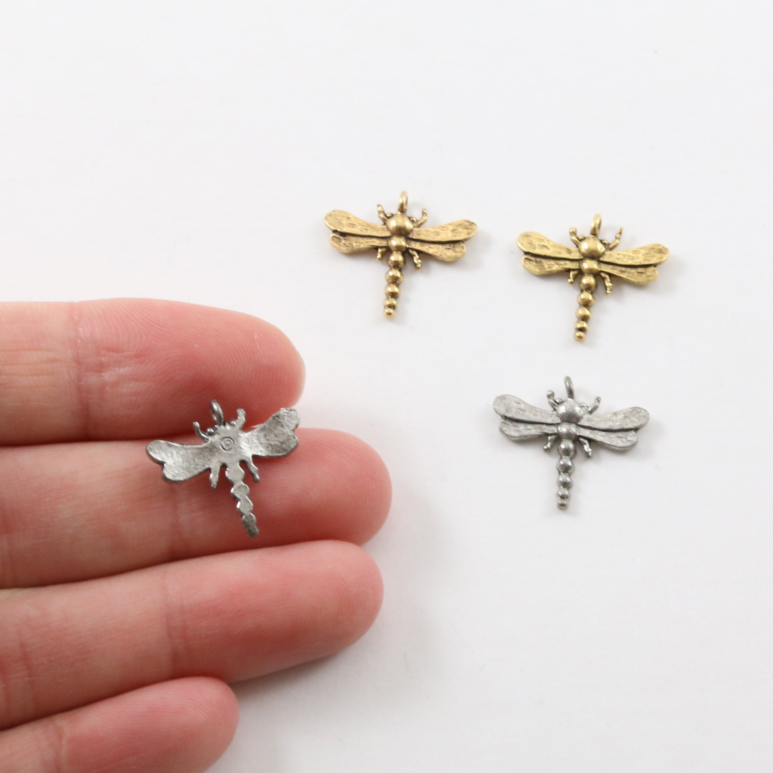 15mmx17mm Pewter Flying Dragonfly Wings Charm Fantasy Pendant (2pc)