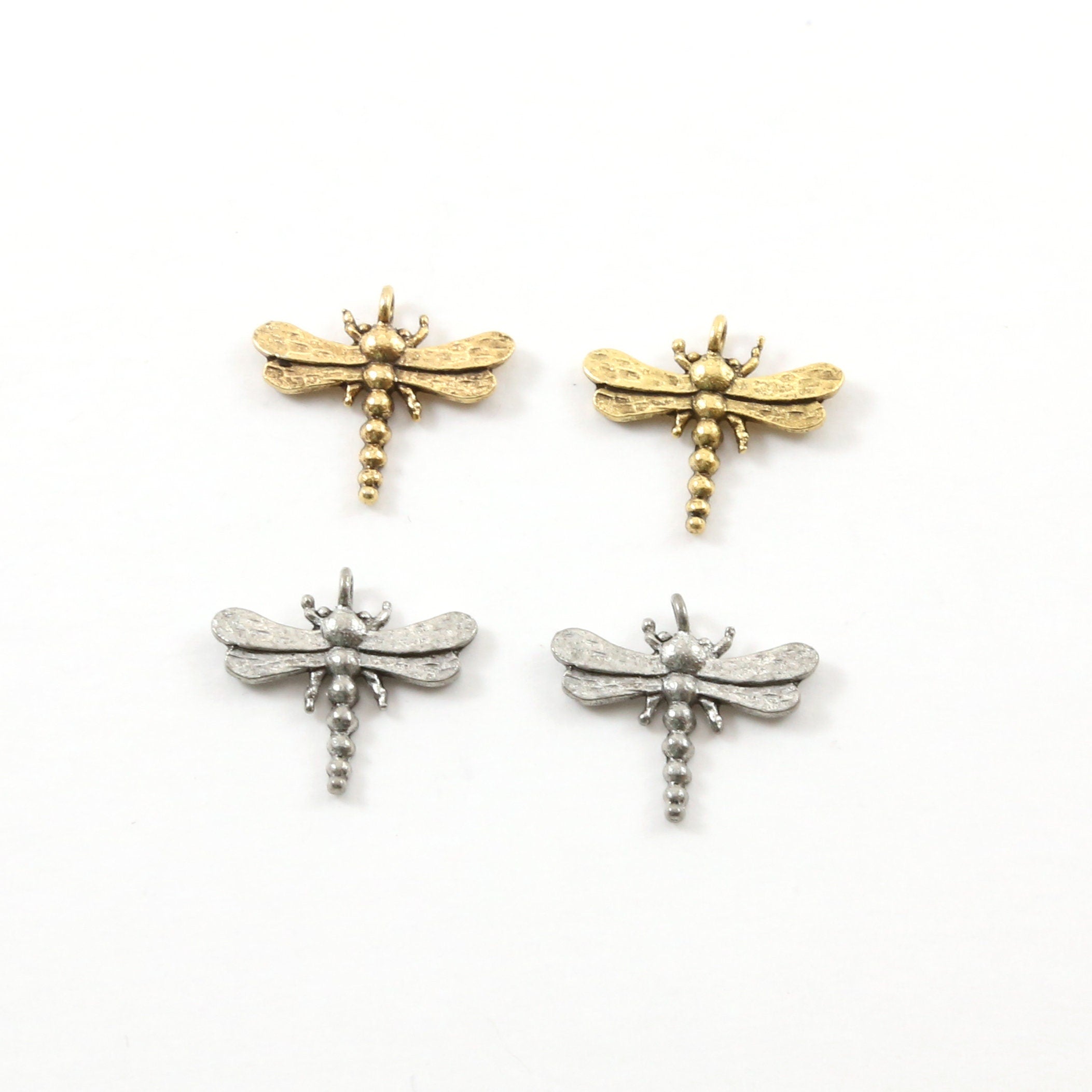 15mmx17mm Pewter Flying Dragonfly Wings Charm Fantasy Pendant (2pc)