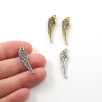 26mmx7mm Pewter Double Sided Angel Wing Charm Pendant Inspirational (2pc)