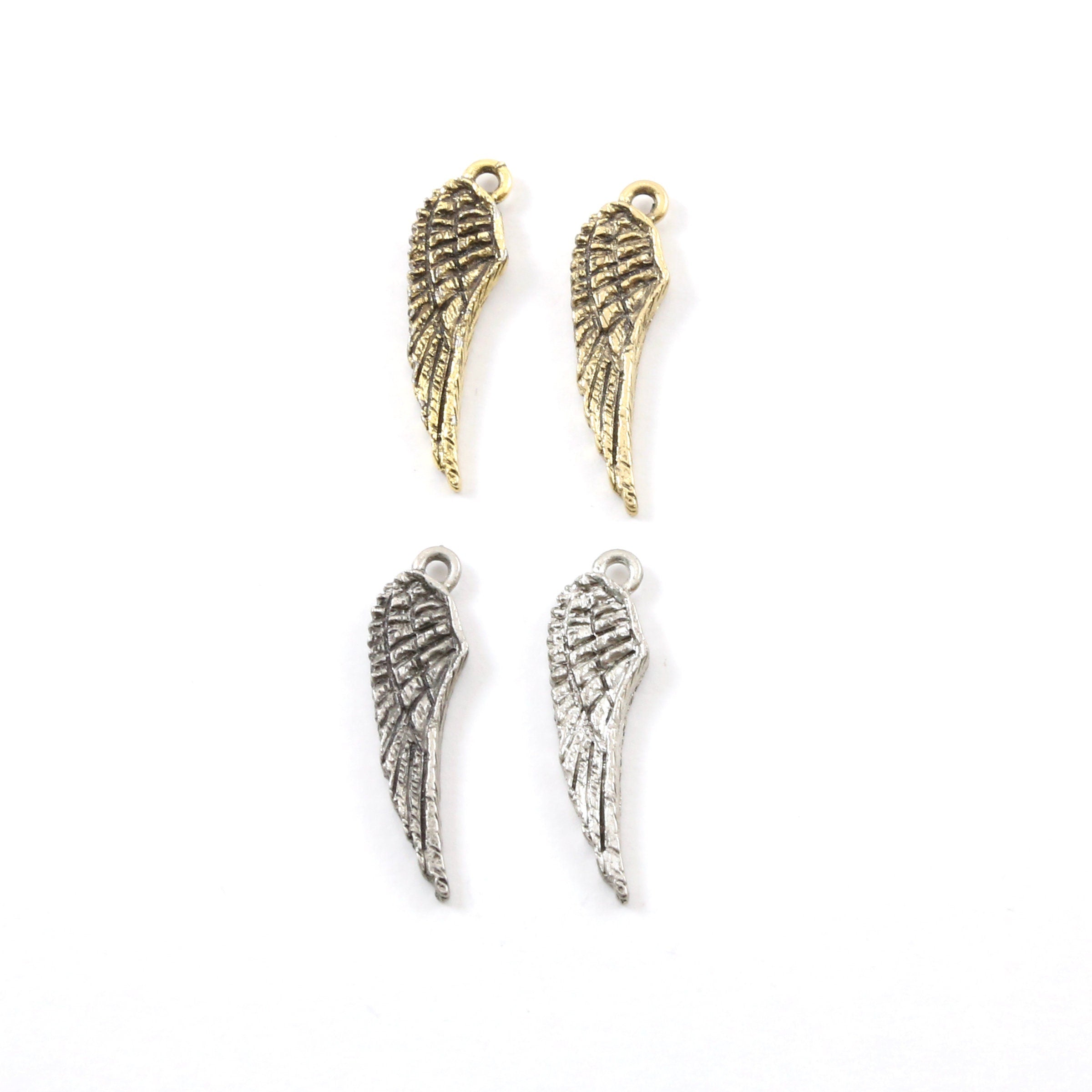 26mmx7mm Pewter Double Sided Angel Wing Charm Pendant Inspirational (2pc)
