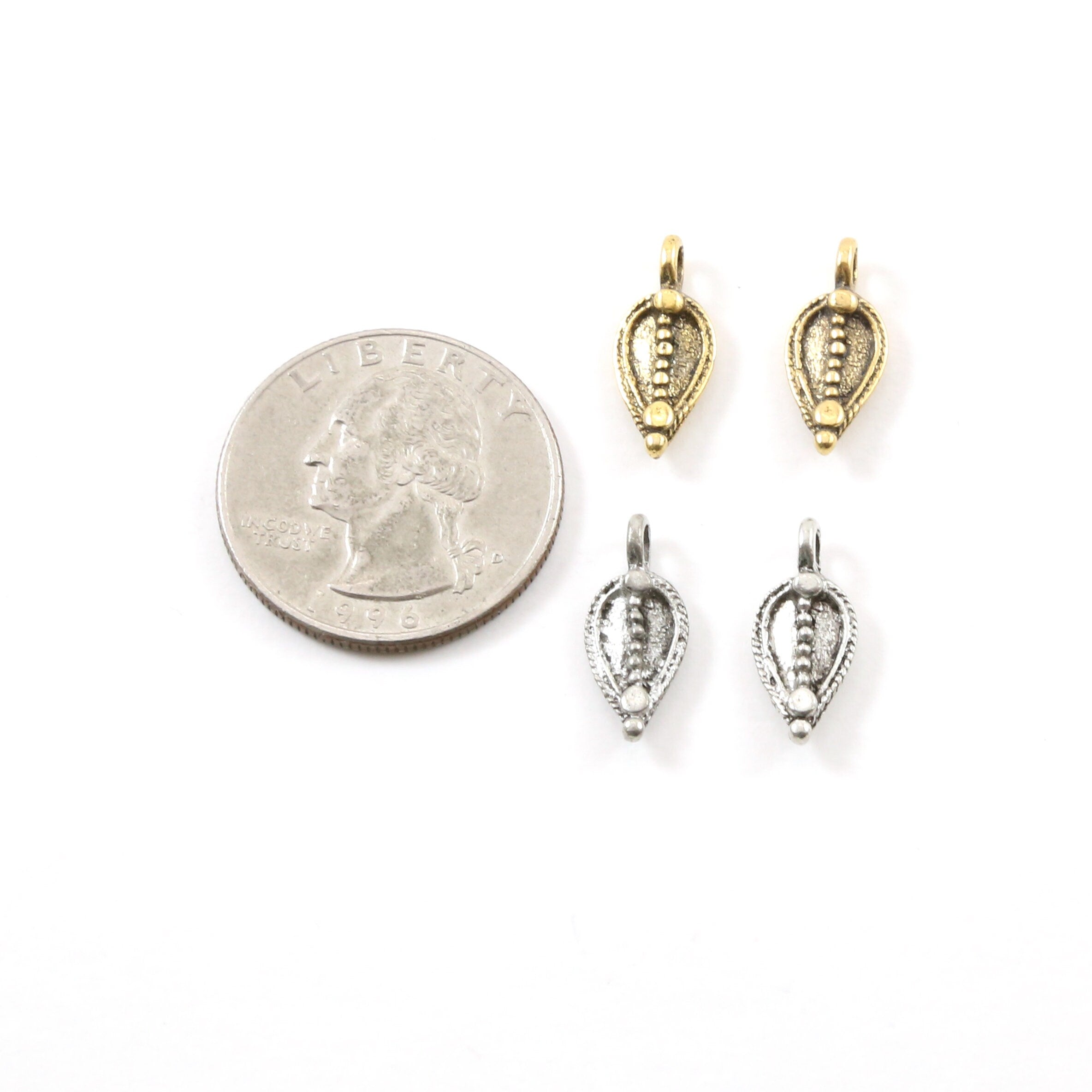 15mmx7mm Pewter Abstract Pointed Leaf Nature Pendant Charm Antique Gold (2pc)