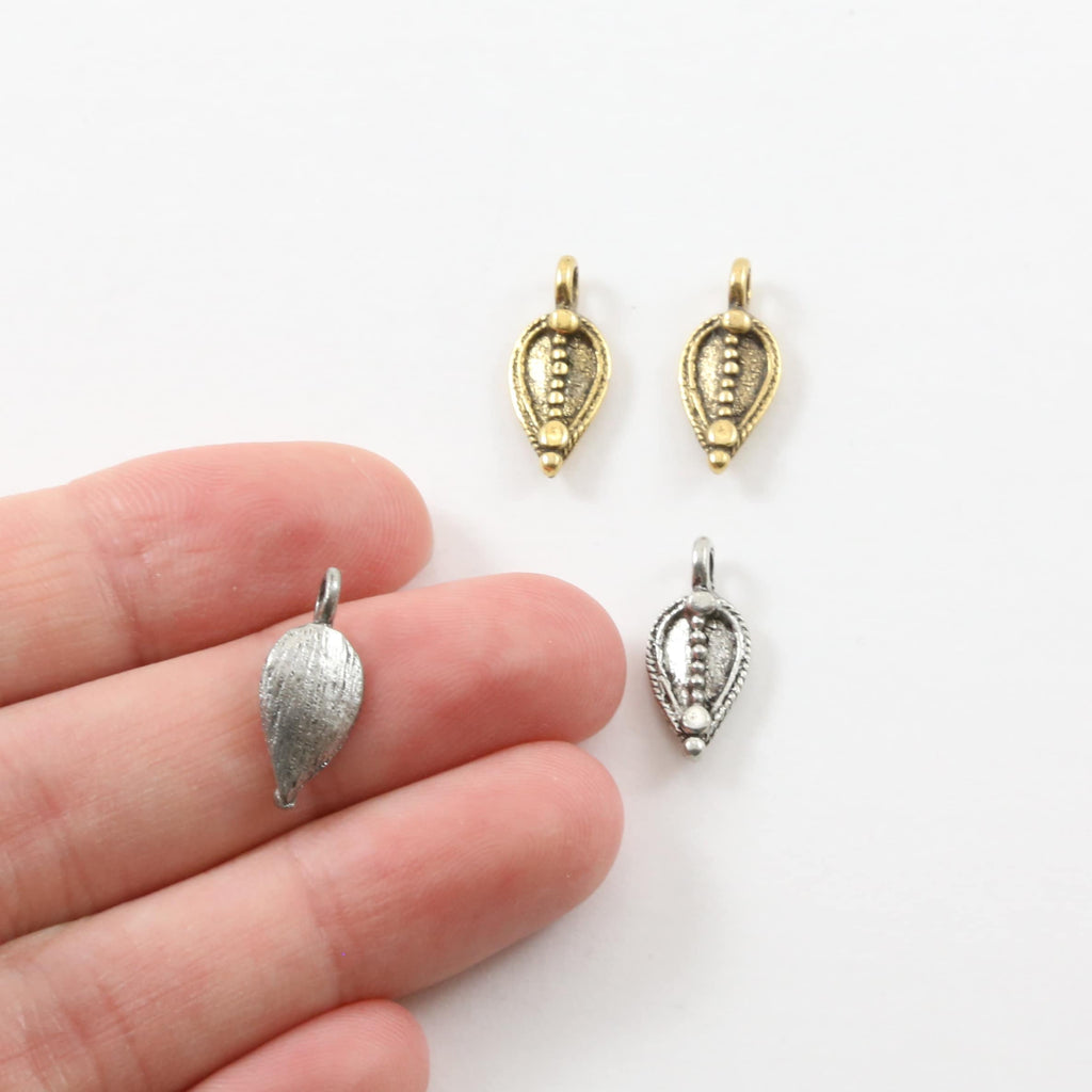15mmx7mm Pewter Abstract Pointed Leaf Nature Pendant Charm Antique Gold (2pc)