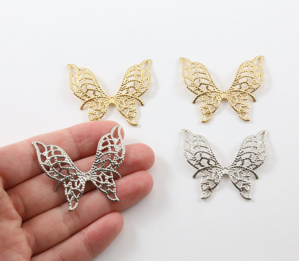 40mmx35mm Pewter Large Lightweight Flying Butterfly Filigree Wings Charm (2pc)