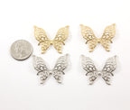 40mmx35mm Pewter Large Lightweight Flying Butterfly Filigree Wings Charm (2pc)