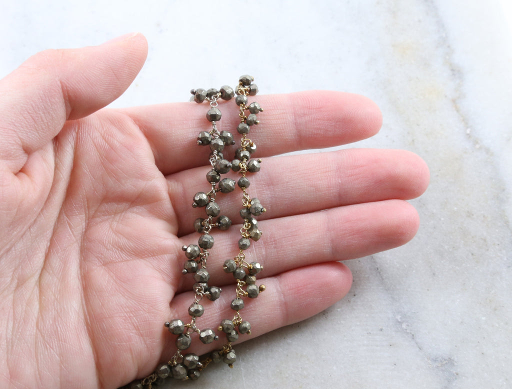 Sterling Silver or Vermeil Faceted Dangle Pyrite Gemstone – Sold by the Foot